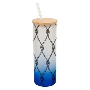 Elanze Designs Nautical Knotted Rope Pattern Wrap-Around Design 25 Ounce Frosted Gradient Glass On-The-Go Coffee Travel Skinny Tumbler Mug Cup, Bamboo - 1 of 1