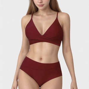 Anna-Kaci Swim Women's V-Neck Bikini Swimsuit with Crossover Top and High Waist Bottom - 1 of 4