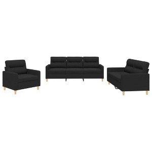 vidaXL 3 Piece Sofa Set with Cushions - Comfortable Black Fabric Furniture Set - Indoor/Outdoor Use - Easy to Clean and Assemble - 1 of 4