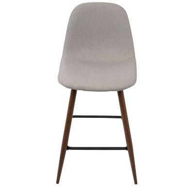 Set of 2 Gray Upholstered Walnut Counter Stools
