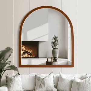 MAYEERTY Hanging Mirror Solid Wood Straight Edge Right Angle Arch Walnut 35x31x1in Double Sided - 1 of 4