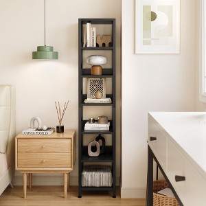 Narrow Bookshelf Tall Bookcase 6 Tier Storage Rack Rustic Corner Shelf Freestanding Industrial Display Stand for Bedroom, Living Room, Home Office - 1 of 4
