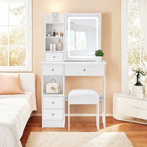 NicBex Vanity Desk with Mirror and Light Small Vanity with Sliding Mirror, Multi-Layer Storage, Compact Makeup Table with Stool for Bedroom - 1 of 4