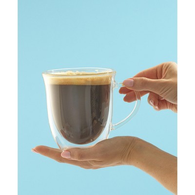 Clear Double Wall Insulated Glass Coffee Mugs - 13.5 oz Set