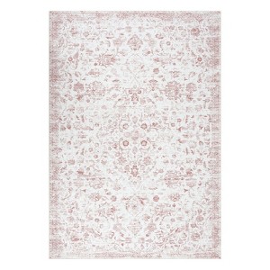 Washable Vintage Floral Rug Non Slip Low Pile Rug Soft Throw Floor Cover Foldable Indoor Carpet for Living Room Bedroom - 1 of 4