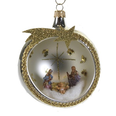 Italian Ornaments 5.0" 100Mm Silver Ball Nativity Ornament Italian Religious  -  Tree Ornaments