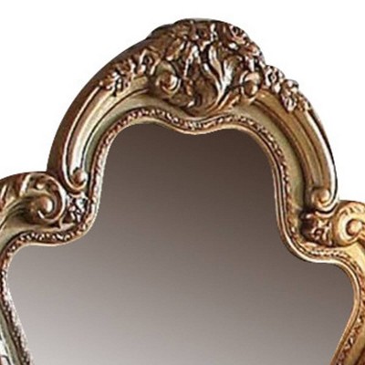 Elegant Gold Patina & Bone Leather Trim Dresser Mirror