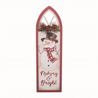 Transpac Wood Multicolor Christmas Snowman Window Framed Wall Accent