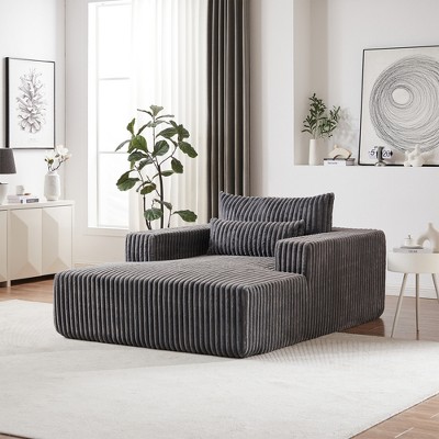 75-Inch Corduroy Lounge Sofa Chair, No Assembly, Plush Corduroy Fabric, High-Resilience Sponge, Fluffy Sleeper Chaise with Backrest Pillow