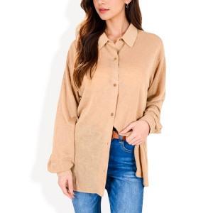 Anna-Kaci Women's Long Sleeve Button-Up Collared Shirt with Relaxed Fit - 1 of 4