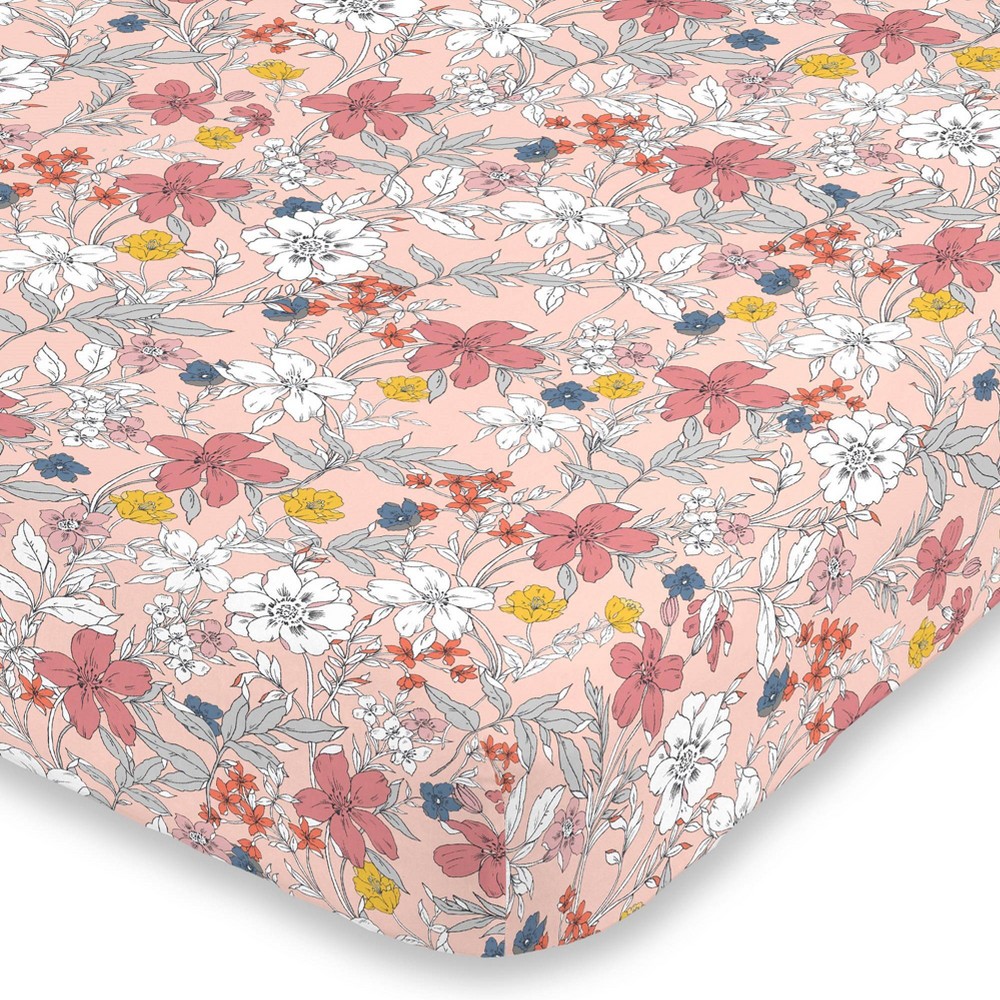 Photos - Bed Linen NoJo Super Soft Fitted Mini Crib Sheet - Happy Pink and White Floral