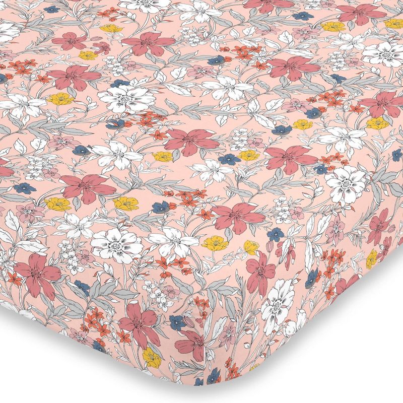 NoJo Super Soft Fitted Mini Crib Sheet - Happy Pink and White Floral, 1 of 6