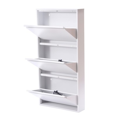 YIYIBYUS Wall Mounted & No-Assembly Metal Shoe Cabinet for Entryway, Holds 9 Pair Shoes, White