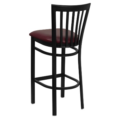 School House 29" Black Metal Barstool with Burgundy Vinyl Seat