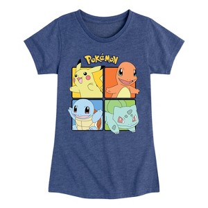 Girls' - Pokémon - Pikachu, Charmander, Squirtle, And Bulbasaur Squares Fitted Short Sleeve Graphic T-Shirt - 1 of 4