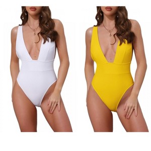 INSPIRE CHIC Women's Deep V Plunge Monokini Backless Bikini Suit 2 Sets - 1 of 4