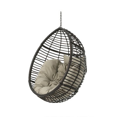 Outdoor Patio PE Rattan Hanging Basket Chair,Metal Hanging Egg Chair with Cushion,Garden Balcony Hammock Swing Chair without Stand-Coolbibila