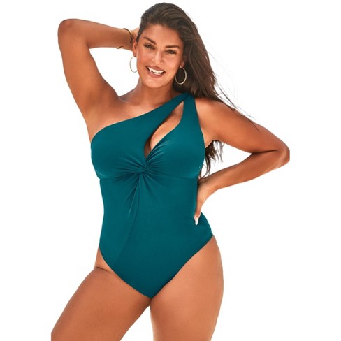 Swimsuits For All Women's Plus Size Twist One Shoulder Adjustable Strap One  Piece Swimsuit - 8, Green : Target