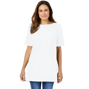 Woman Within Plus Size Perfect Short-Sleeve Boatneck Tunic - 1 of 4