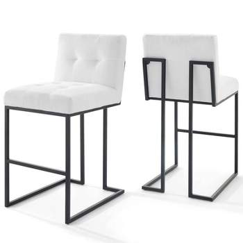 Set of 2 Privy Stainless Steel Upholstered Fabric Barstools Black/White - Modway