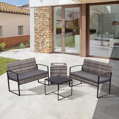 Hrinhom 4-Piece PE Wicker Patio Set With Cushions,Outdoor Conversation Set