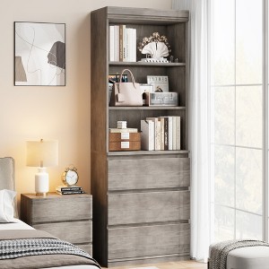 70" Tall Bookcase with 3 Drawers, Bookshelf w/ 3 Tier Open Shelves, Modern Deep Storage Book Shelf Storage Cabinet Organizer for Living Room - 1 of 4