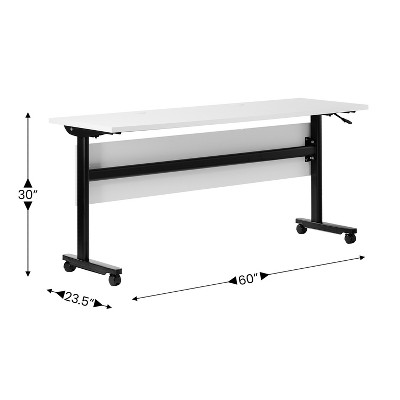 White and Black Rectangular Folding Training Table with Casters