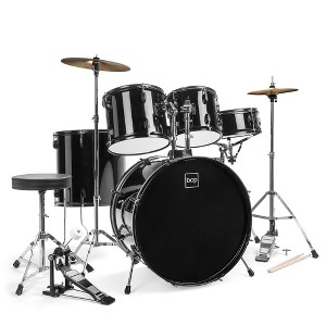 New Drum Set 5 PC Complete Adult Set Cymbals Full Size Black