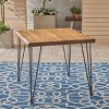 Okak Industrail Patio Dining Table with Stylish Metal Legs, Outdoor Dining Table with Thick Wooden Tabletop, Patio Table for Backyard, Garden, Teak - 2 of 4