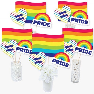 Big Dot of Happiness Love is Love - Gay Pride - LGBTQ Rainbow Party Centerpiece Sticks - Table Toppers - Set of 15