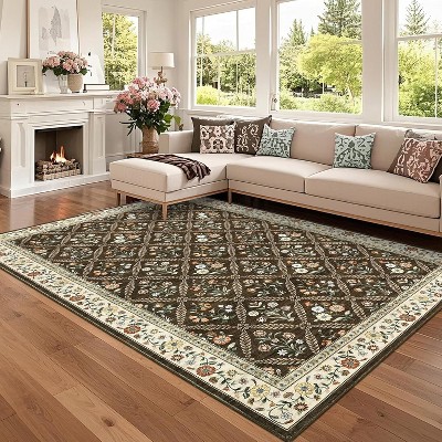 Soft Washable Floral Area Rug – Ultra-Thin, Stain-Resistant, Non-Slip, Non-Shedding Accent Carpet for Living Room, Bedroom, Dining Room, Office