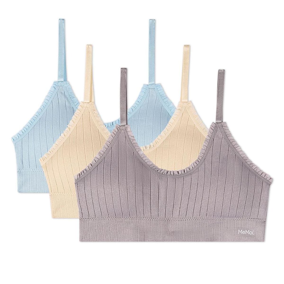 Memoi 3 Pack Women's Seamless Ribbed Ruffle-Trim Tag-Free Padded Bras - thumbnail 4