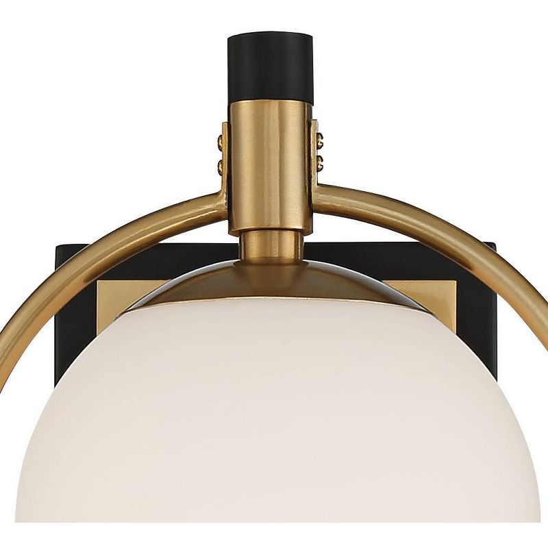 Possini Euro Design Carlyn Modern Wall Light Sconce Warm Brass Black Hardwire 8" Fixture Milky White Globe Glass for Bedroom Bathroom Vanity Reading, 3 of 9
