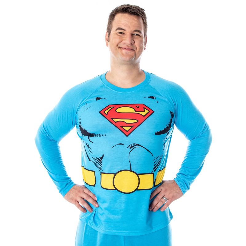 DC Comics Men's Superman Costume Raglan Shirt And Pants Pajama Set with Cape Classic Superman, 5 of 6