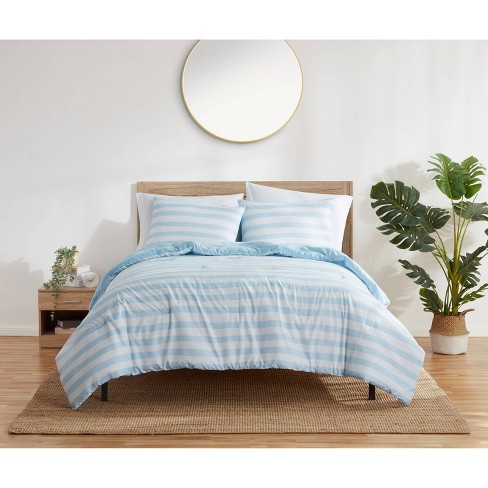 3pc Full Queen Harper Stripe Comforter, Light Blue Queen Bedspreads