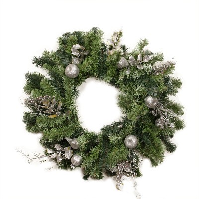 Northlight 24" Unlit Silver Fruit, Holly Berry and Leaf Artificial Christmas Wreath