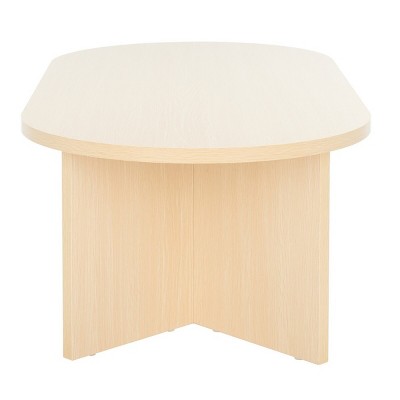 Natural Wood Oval Coffee Table with V-Shaped Base