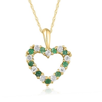 Pompeii3 1/2ct Emerald & Diamond Heart Pendant Solid 14K White, Yellow, or Rose Gold 1/2"