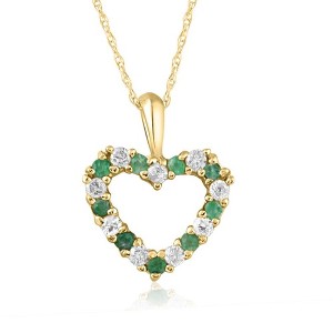 Pompeii3 1/2ct Emerald & Diamond Heart Pendant Solid 14K White, Yellow, or Rose Gold 1/2" - 1 of 4