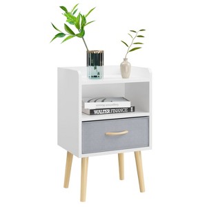 KTMBDW Nightstand With Collapsible Fabric Drawer, 2-Tier Storage End Table, Wood Side Table with Storage Cabinet for Bedroom and Living Room - 1 of 4