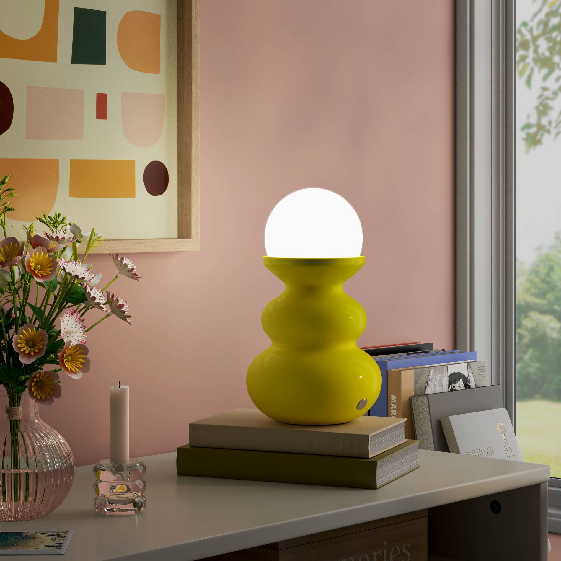 Mini Plastic Table Lamp with Glass Orb Yellow - Room Essentials™