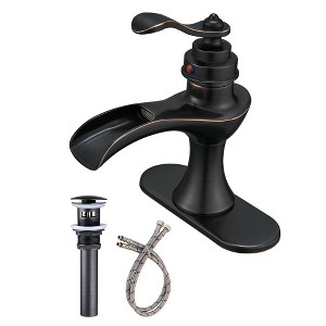 BWE Waterfall Single Hole Single-Handle Bathroom Faucet with Drain Kit and Supply line in Bronze - 1 of 4