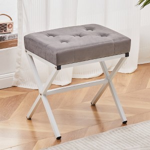 ChicFurnit Ottomans and Benches Ottoman Foot Stool Tufted Vanity Stool with Metal X Leg for Living Room, Gray, 16.93"*12.99"*6.5" - 1 of 4
