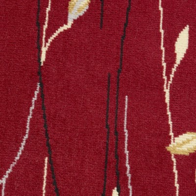 Red Round Floral Synthetic Easy Care Rug, 5'3"