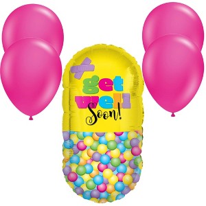LoonBalloon 24 Inch Get Well Colorful Pill Balloon with 4 Latex Balloons – Fun & Cheerful Get Well Soon Decoration - 1 of 3