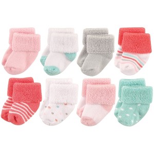 Luvable Friends Baby Girls Newborn and Baby Terry Socks, Coral Dot - 1 of 2
