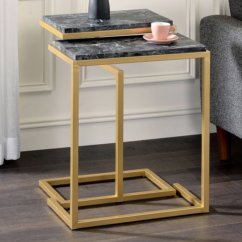 24/7 Shop At Home Kircubbin Nesting Table with Faux Marble Top  , 2 of 4