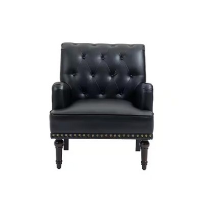 Black Faux Leather Arm Chair with Nailhead Trim (Set of 1)