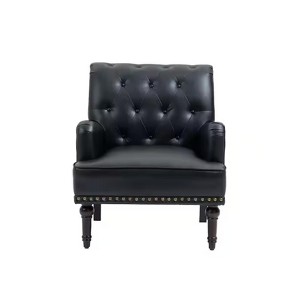 Black Faux Leather Arm Chair with Nailhead Trim (Set of 1) - 1 of 4