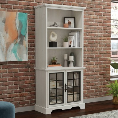 72" Winter Oak Adjustable Bookcase with Glass Doors